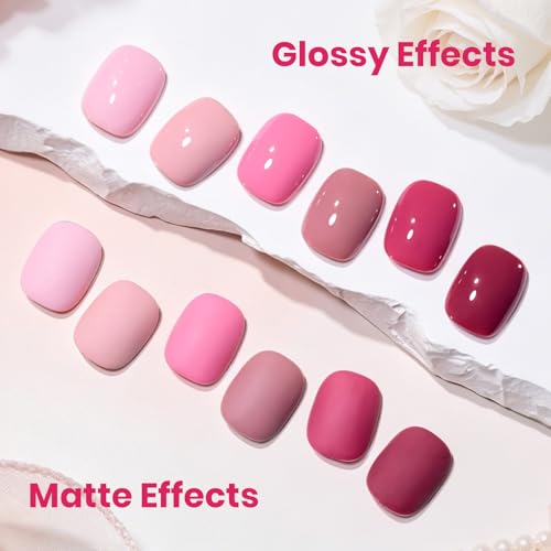Image of Beetles Pink Gel Polish Set - Ballet Rosa Hema-Free Collection, 6 Colors Nude Pink Colors Gel Kit with Pre-Swatched Color Card, Soak Off UV LED Polish for DIY Nail Art Home Salon Gifts