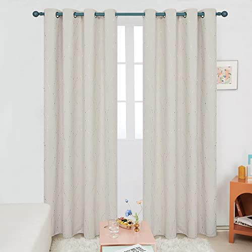 Image of Urban Space Pure Blackout Curtains for Living Room, Gold Foil Printed Luxurious 80-85% Blackout, Stylish Eyelet with Tieback Curtains for Home Decor, 1 Piece Pack (Dotted Wave, Beige L.Door 8ft x 4ft)