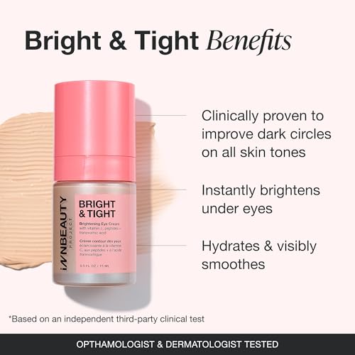 Innbeauty Project Bright & Tight Eye Cream with Vitamin C & Peptides for Dark Circles & Firming, 0.5 OZ (15ml)