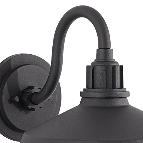 Franklin Iron Works Arnett Rustic Urban Barn Outdoor Wall Light Fixture Smooth Black Aluminum 10 1/2" Gooseneck Arm For Exterior House Porch Patio Outside Deck Garage Yard Front Door Garden Home #TOP2