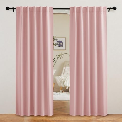 Image of RYB HOME Pink Blackout Curtains for Girls Bedroom - Thermal Insulated Curtains and Drapes Privacy Shades for Living Room Dining Closet, W42 x L80 inch, 2 Panels