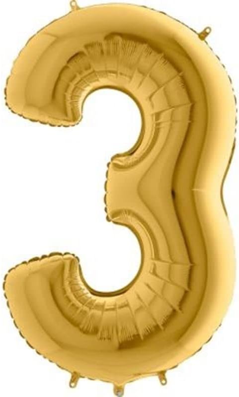 3 Rakamlı 16 İnç Gold Renk Folyo Balon 36 CM (Altın)