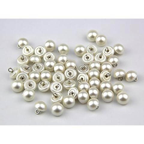RayLineDo 50Pcs Pearl White Bead Cap Half Ball Dome Metal Circle Hook Crafting Sewing DIY Buttons-10mm Cover
