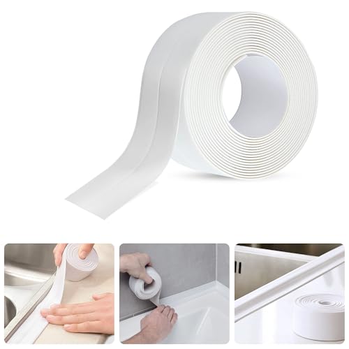 CUQOO 38mm Self-Adhesive Bathroom Sealant Tape – Waterproof Caulk Strip for Bathtubs, Kitchens, Sinks, Showers, Walls & Floor Edges – Flexible, Anti-Mould, Easy to Install & Clean Seal Strip - White
