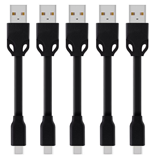 Type C Short Cords, 5-Pcs Fasgear 11CM USB C to USB 2.0 TPE Cables High Speed Charging Compatible with Galaxy S8, Power Bank, Nexus 6P, LG V20, HTC 10 and More(5 Pack Black)