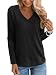 Syellowafter Women V Neck Long Sleeve Shirts Casual Fall Tops Lightweight Loose Fit Tunic Blouses Black
