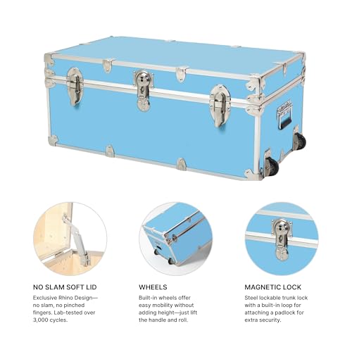 Image of Rhino Trunk & Case Large Essential Trunk With Wheels 32 inchx18 inchx14 inch, 1000+ lbs Capacity - Many Colors. Strong, USA Made Summer Camp Footlocker, and Secure College Dorm Storage Chest