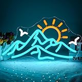 Mountain Neon Sign for Wall Decor,Mountain Wild Goose Neon Light for Bedroom,Sunrise&Sunset Led Neon Sign for Living Room, Hotel, Wall Decor Christmas Signs Ice Blue,Orange(XD061)