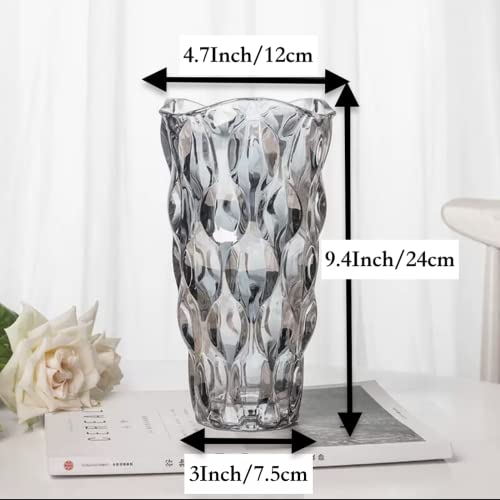 Bloflo Crystal Gray Glass Vase, 9'' Thick Clear Wavy Glass Flower Vase Décor For Home Office Wedding Dining Table Party(Gray) #TOP3