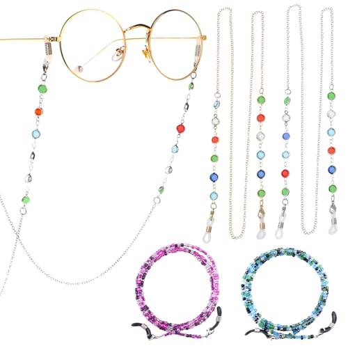 KEYRI 4 Piezas Cordones para Gafas Antideslizante Cadena Gafas Morado Verde Blanco y Dorado Cuerda Gafas para el Deporte y el Uso Diario Elegante Cordón Gafas para Niñas y Mujeres (Quatre Couleurs)