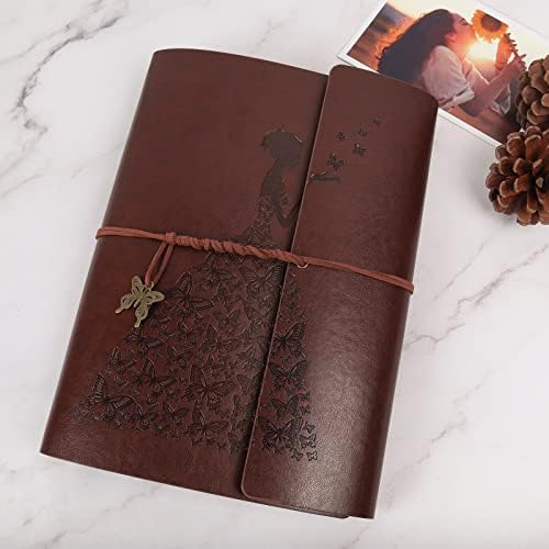 Photo Album Scrapbook Vintage Leather Cover 60 Pages Premium Black Paper Memory Book,Children Back to School Gifts,Wedding Anniversary Presents,Chrismas Gifts,Birthday Gifts (Butterfly Girl)
