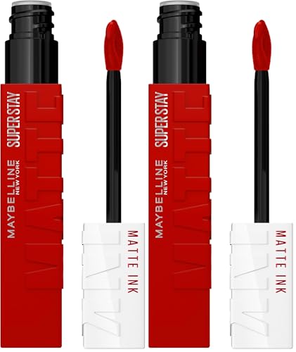 Image of MAYBELLINE Super Stay Matte Ink Liquid Lipstick Makeup, Long Lasting High Impact Color, Up to 16H Wear, Exhilarator, Ruby Red, 1 Count, Packaging May Vary (Pack of 2)