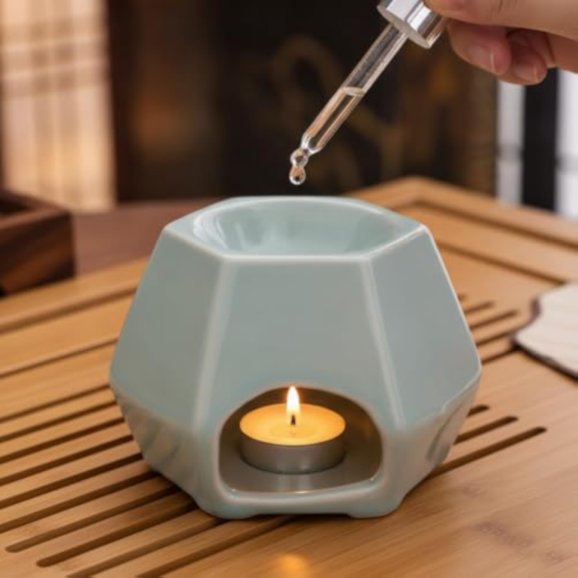 Glazed Tabletop Burner with Tealight Holder Glossy