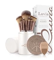 Luvia Prime Vegan Pro Make-Up Brush Set, 12 Makeup Brushes Including Brush Storage, Blender Sponge & Cleaning Mat for Cosmetic Brushes, Mother of Pearl & Coffee