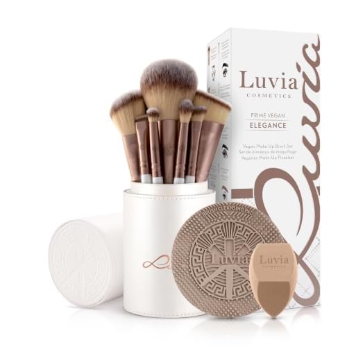 YEOOL 15pcs Makeup Bürsten Satz Pinselset Rosegold Brush Set Kosmetik Verfassungs Make-Up Pinsel Lidschatten Gesichtspinsel Komplett Eye Kit Gesicht mit Tasche 4 Make-up Pinselset Luvia, Prime Vegan Pro, 12 Schminkpinsel inkl. Pinselaufbewahrung, Blender Schwamm & Reinigungsmatte Für Kosmetikpinsel, Perlmutt & Coffee