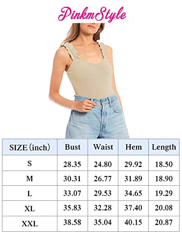 Pinkmstyle Womens Ruffle Strap Square Neck Tank Tops Slim Ribbed Sleeveless Shirt Blouses White Large #TOP5