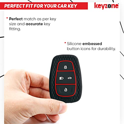 Image of keyzone Striped silicone key cover and keychain compatible forPunch.EV,Altroz,Nexon.EV,Punch,Tigor.EV,New Safari,Tiago.Ev,Nexon,Harrier,Tiago,Tigor 4 Button Smart Key(Black with R /B LT KH)