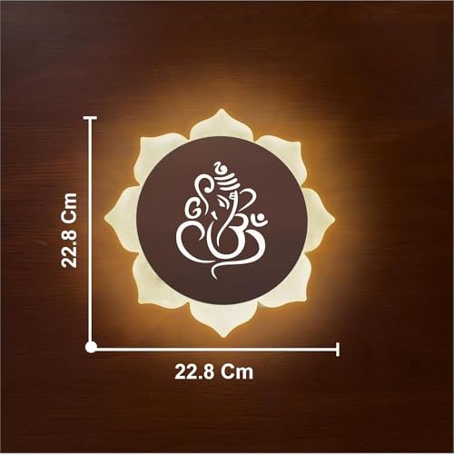 Image of Flower Ganpati LED Wall Light - Rose Gold & Frosted Acrylic | Ideal for Temple, Living Room, Bedroom, Pooja Room, Mandir & Shops - (2 Pack)