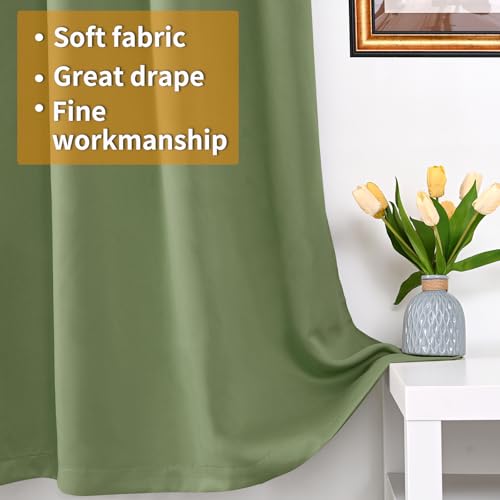Image of YoungsTex 100% Blackout Curtains 84 Inch Length 2 Panels, Room Darkening Drapes with Liner Thermal Insulated for Bedroom Window, Green, 52 X 84 Inch