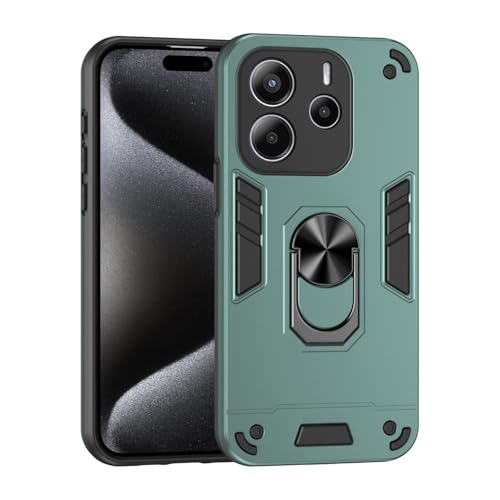 Image of ShieldTech Back Cover for Redmi Note 14 5G | Rugged Armor Case with Ring Stand | 360 Protection | Shockproof | Camera & Screen Guard for Redmi Note 14 5G (PC, Green)