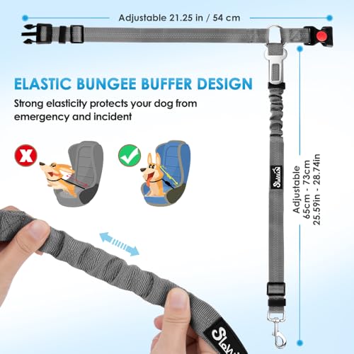 Image of SlowTon Dog Seat Belt for Car, 2 Pack Dog Car Harness Seatbelt with Bungee