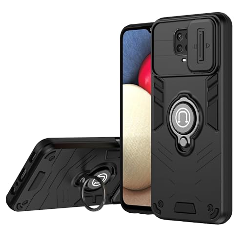 MNBVCCS Funda para Xiaomi Redmi Note 9S/9 Pro con soporte y cubierta de cámara deslizante, a prueba de golpes, resistente de grado militar para teléfono (negro)