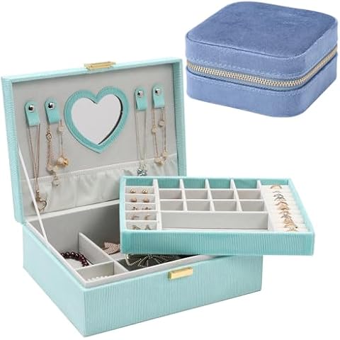 Dajasan 2-Layer Velvet Jewelry Box + Small Travel Jewelry Case Cover