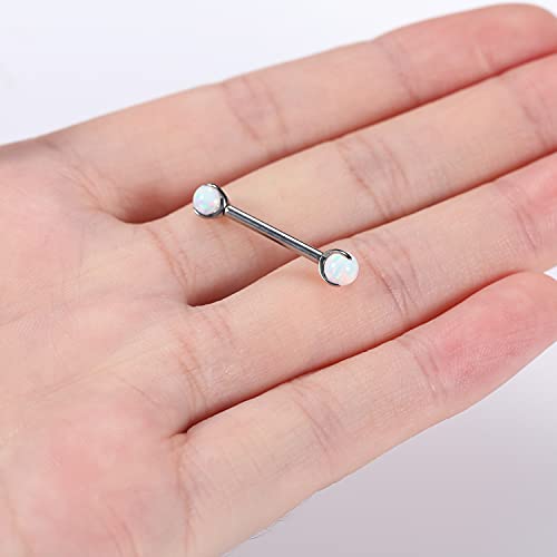 Gagabody Nipple Piercing Jewelry Prong Set G23 Titanium 14G Nipple Rings White Opal Nipple Jewelry Nipple Barbells Nipple Piercings 18Mm Silver Body Piercing Jewelry #TOP5