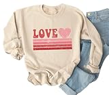 Ykomow Valentines Day Shirts Women Plaid Love Heart Valentines Day Sweatshirts Raglan Tops (M, Cream)
