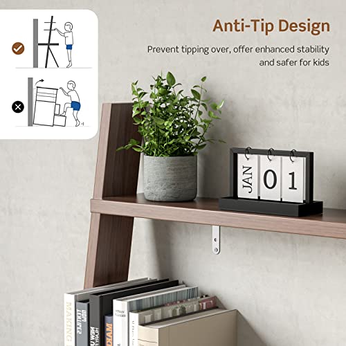 Tangkula Ladder Desk With Countertop & Drawer, Freestanding 2-Tier Ladder Shelf Desk, Modern Computer Desk Laptop Table With Storage Bookshelf, Anti-Toppling Device (Walnut) #TOP6