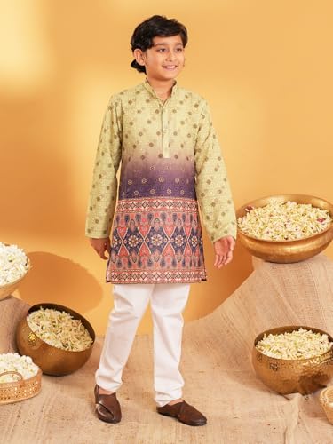 Image of AJ DEZINES Kurta Pajama For Kids Boys | Cotton Printed Chikankari Kurta Pyjama Set For Boys | Traditional & Festive Outfit | Party & Ethnic Wear | Stylish Kids Kurta Set