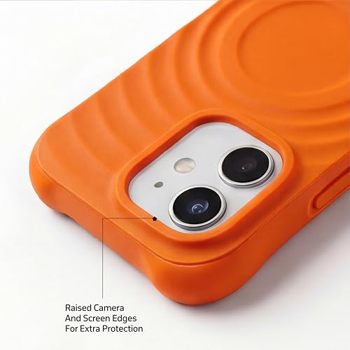 Image of amazon basics Shockproof Case for iPhone 12 | Ripple Pattern | Camera Protection | Protective Cover with Enhanced Grip & Wireless Charging Support - Orange