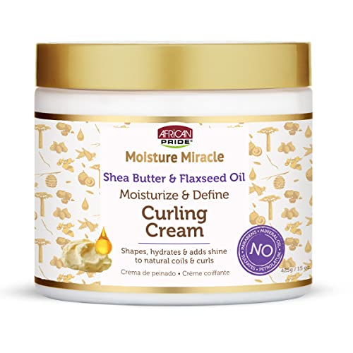 Image of African Pride Moisture Miracle Shea Butter & Flaxseed Oil Curling Cream - Shapes, Hydrates & Adds Shine to Natural Coils & Curls, Moisturizes & Defines Hair, 15 oz