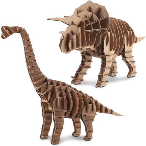 Cottify Dinosaur 3D Cardboard Puzzle - Fun 3D Puzzles for Adults & Kids, Easy to Assemble 3D Puzzle, Eco-Friendly, No Scissors or Glue Needed, Perfect...