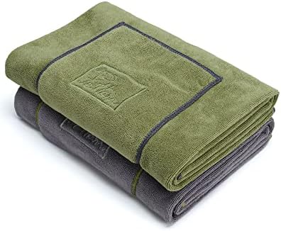 PETTOM Dog Towels 2 Pack Large Super Absorbent Microfibre Pet Towel with Hand Pockets Microfiber Dog Bath Towels Pet Drying Towel Fast Drying Super Soft, Grey and Green 130 x 75cm