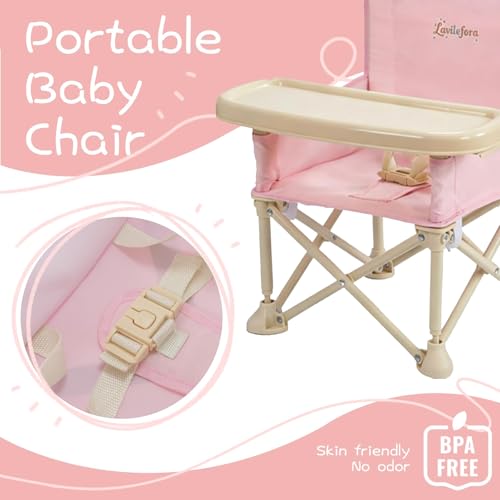 Image of Portable Baby Chair,Portable 3-in-1 Baby Booster Seat with Tray,Folding Toddler High Chair for Travel,Camping, Home & Dining, Easy to Clean & Store, Safe with Child Safety Belt Carry Bag(Pink)