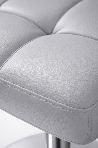 Image of NGFC Adjustable Bar Stool, Grey Leather Office Chair with Chrome Base, Quilted Cushion, Swivel Desk Chair with Armrests
