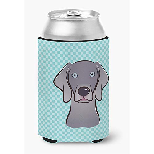Caroline's Treasures BB1169CC Checkerboard Blue Weimaraner Can or Bottle Hugger Cooler Washable Drink Sleeve Collapsible Beverage Insulated Holder, Can Hugger, Multicolor