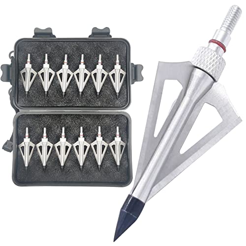 Leemui Archery Broadheads Hunting Broadheads 12Pk 100 Grains Screw-In Arrow Archery 3 Blades Hunting Heads Arrow Tips Compatible With Crossbow And Compound Bow + 1 Pk Broadhead Storage Case (Silver) #TOP15