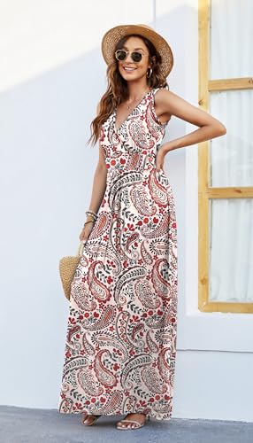 Image of AUSELILY Maxi Dresses for Women Summer Casual Sleeveless V Neck Wrap Dress | Sleeveless Long maxi dress with wrap V neck & side pockets, for formal cocktail, beach & casual daily wear