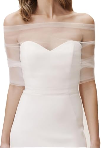 MAYJOYDIY White Tulle Shawls One-Shoulder Tulle Shawl Detachable Bridal Capelets