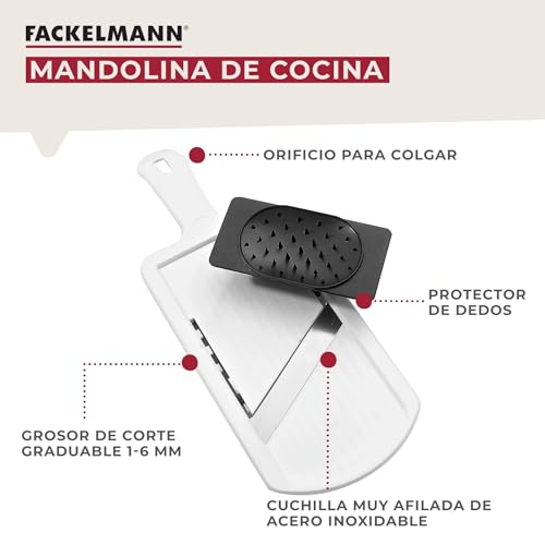 Miniatura 2 de Fackelmann Mandolina De Cocina Profesional Ajustable Para Cortar Verduras Con Protector De Dedos, Polímero Y Acero Inoxidable, Colores Blanco Y Negro, 32x12, 5cm, 1 Ud