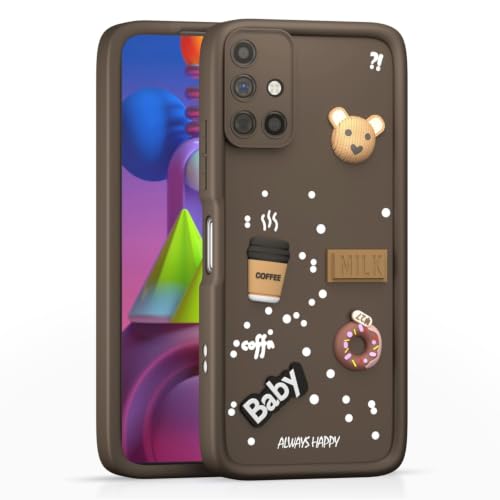 Image of Bintage Back Cover Compatible for Samsung Galaxy A71 | Cute 3D Taddy Ball Bear Milk Cake Coffee Silicon Case Full Body & Camera Protection - Brown