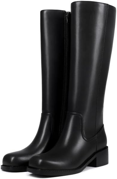 ZJA Knee High Boots Square Toe Boots Low Heel Flat Long Boots for Women Dress Chunky Comfortable Tall Boots - Image 5