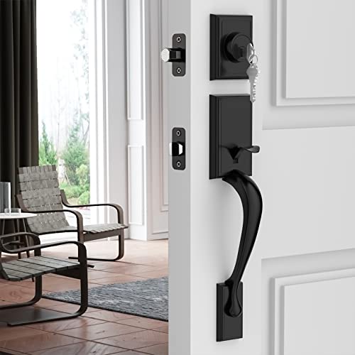 Crequal Black Front Door Knob And Deadbolt Set, Single Cylinder Front Door Lock Set For 1-3/8" To 1-3/4" Door Thickness, Entry Door Handle Set With Reversible Knob #TOP3