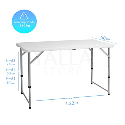 Mesa Camping Praia Dobrável 122x60 4 Pessoas Aço Vira Maleta MM House