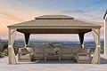 PURPLE LEAF Outdoor Gazebo 13'X17'?Champagne Hardtop Gazebo with Galvanized Steel Double Roof, Permanent Patio Gazebo with Curtains and Netting for Patio Lawn Garden and Deck