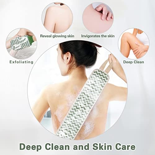 Skycase 3pcs Back Scrubber for Shower, Double Sided Back Scrubbing Towel Scrubbing Gloves Body Sponge Scrubbing Towel for Men/Women, Back Exfoliator and Body Scrubber, Green