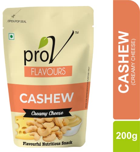 Image of ProV Flavours Creamy Cheese Cashews | Cheese-Coated Whole Kaju Snack Rich in Protein & Healthy Fats | Resealable Flavoured Dry Fruit for On-the-Go | 200g