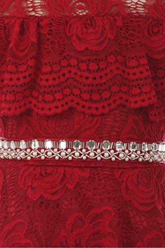 Girls Off Shoulder Hi-Lo Floral Lace Rhinestone Flower Girl Swing Summer Dress USA 4-163